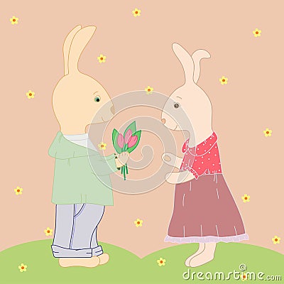 Bunnies in love Cartoon Illustration